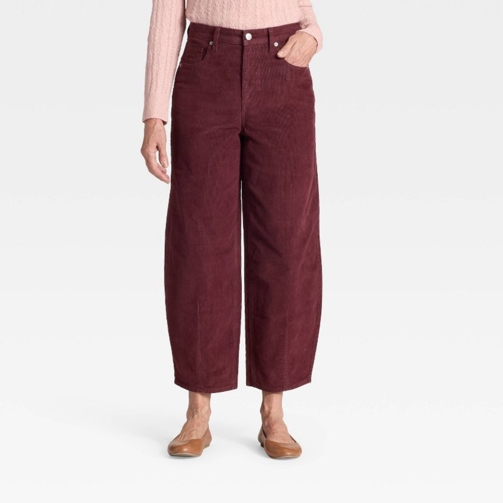 Women's High-Rise Corduroy Barrel Jeans - Universal Thread™ Burgundy new 🆕